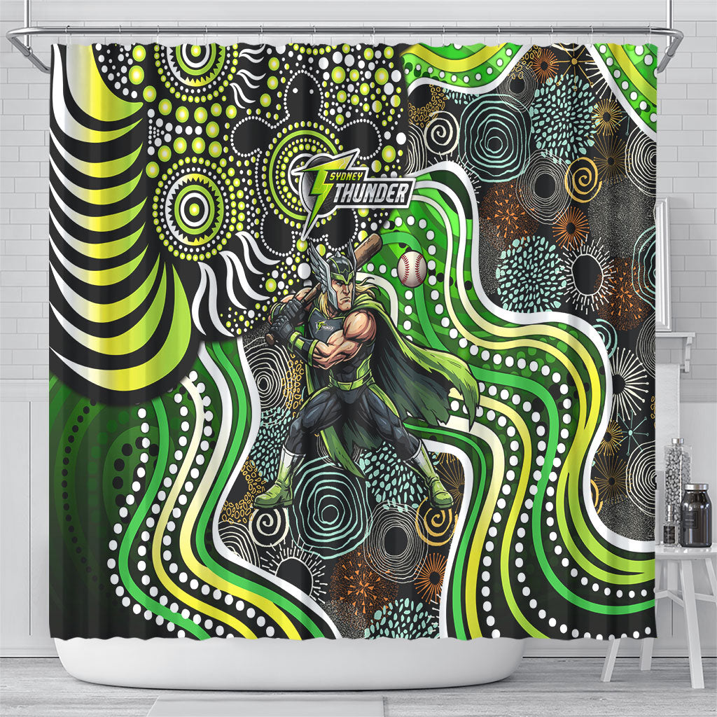 Sydney Thunder Shower Curtain Indigenous Dot Art Superhero Batter Tribal Pattern