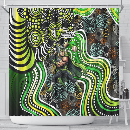 Sydney Thunder Shower Curtain Indigenous Dot Art Superhero Batter Tribal Pattern