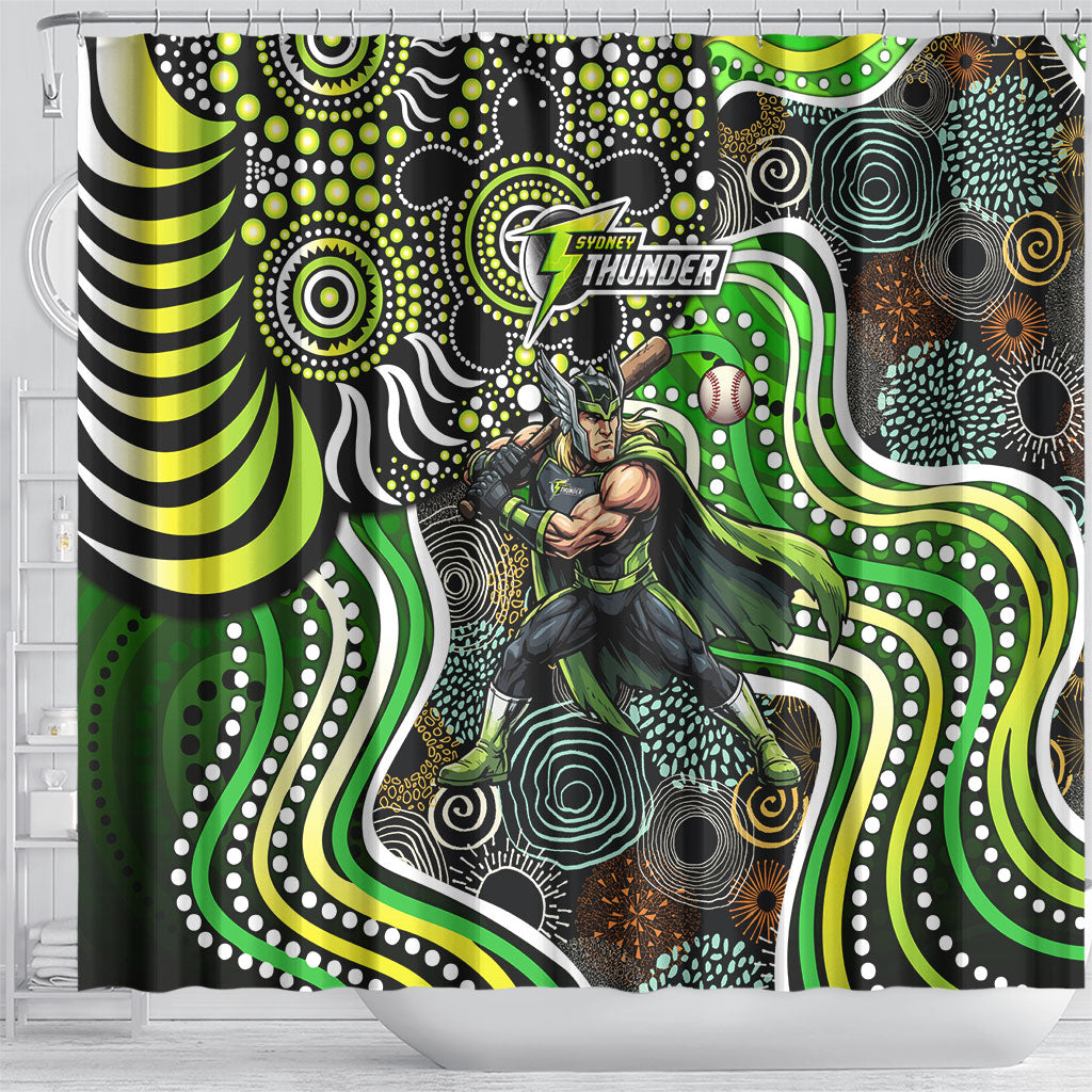 Sydney Thunder Shower Curtain Indigenous Dot Art Superhero Batter Tribal Pattern