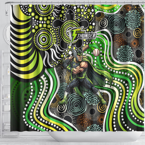 Sydney Thunder Shower Curtain Indigenous Dot Art Superhero Batter Tribal Pattern