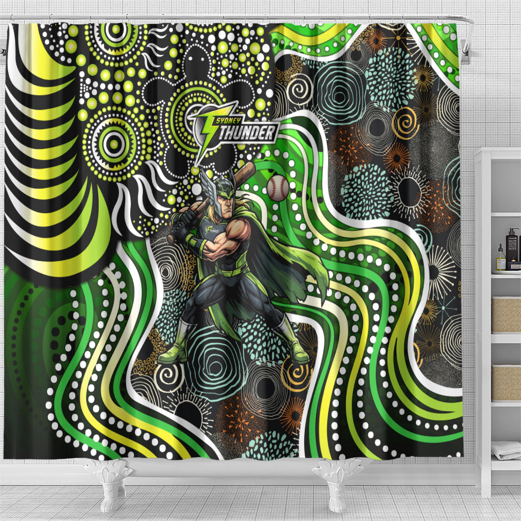 Sydney Thunder Shower Curtain Indigenous Dot Art Superhero Batter Tribal Pattern