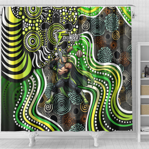 Sydney Thunder Shower Curtain Indigenous Dot Art Superhero Batter Tribal Pattern