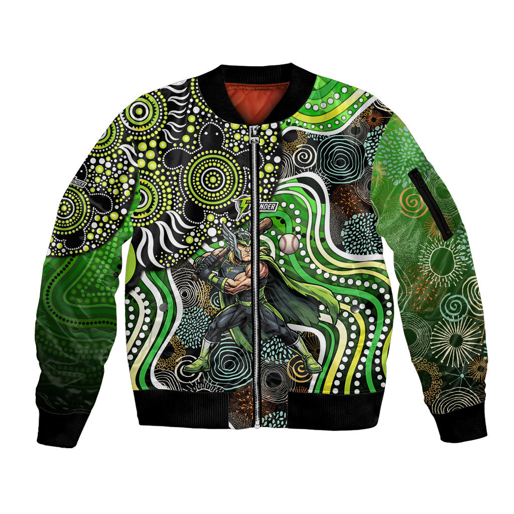 Sydney Thunder Sleeve Zip Bomber Jacket Indigenous Dot Art Superhero Batter Tribal Pattern