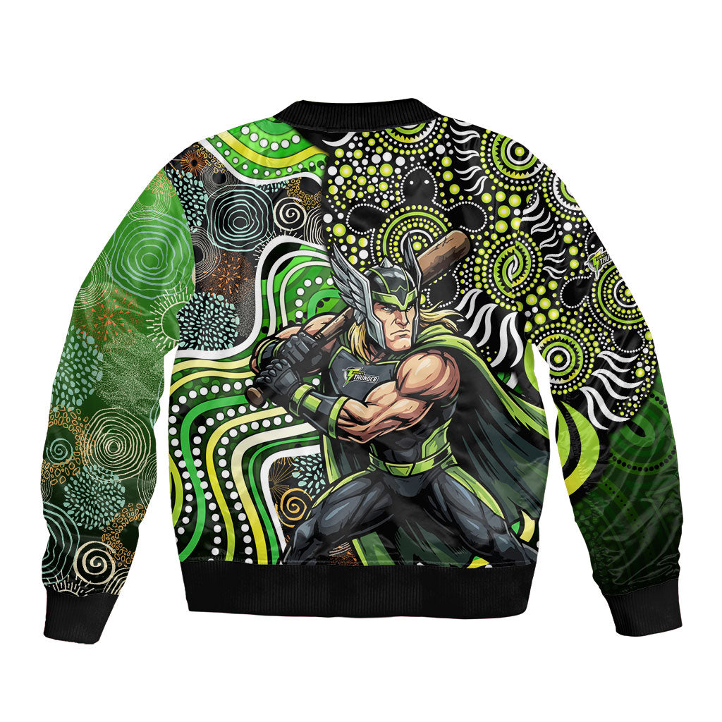 Sydney Thunder Sleeve Zip Bomber Jacket Indigenous Dot Art Superhero Batter Tribal Pattern