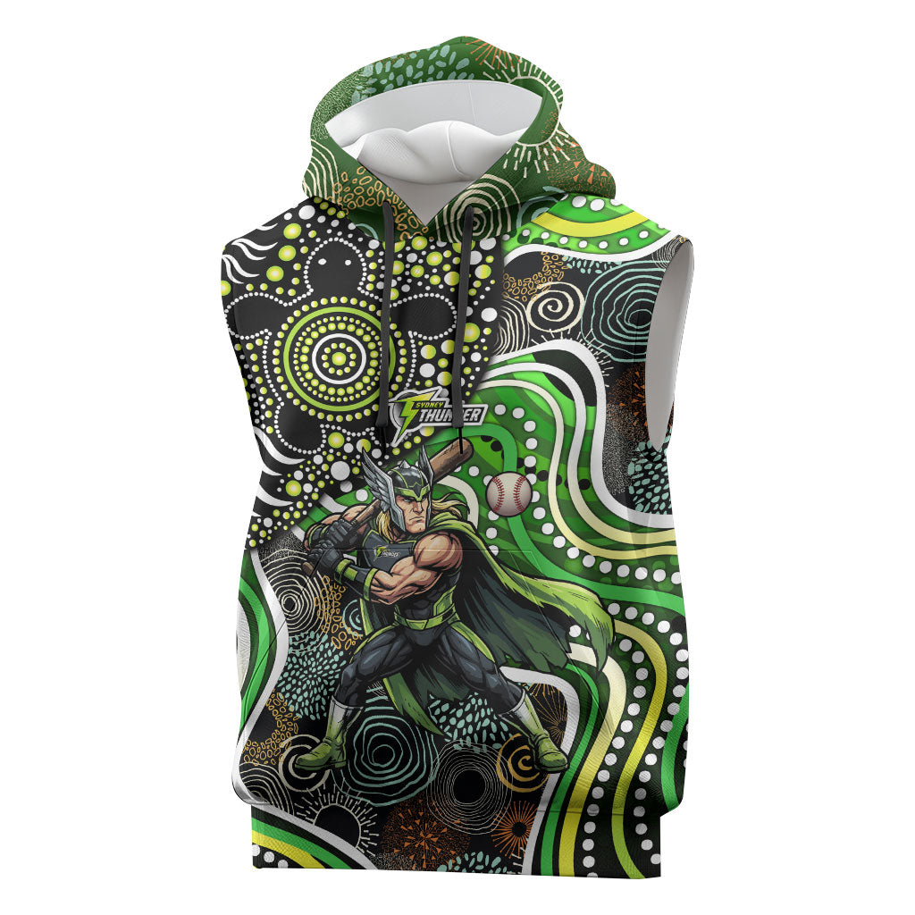 Sydney Thunder Sleeveless Hoodie Indigenous Dot Art Superhero Batter Tribal Pattern