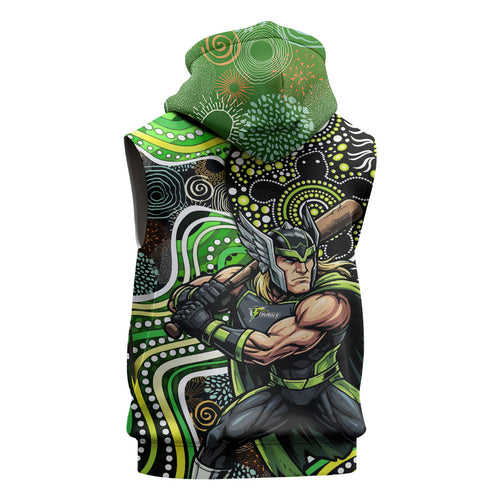 Sydney Thunder Sleeveless Hoodie Indigenous Dot Art Superhero Batter Tribal Pattern