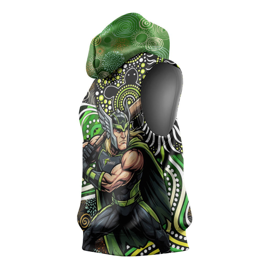 Sydney Thunder Sleeveless Hoodie Indigenous Dot Art Superhero Batter Tribal Pattern