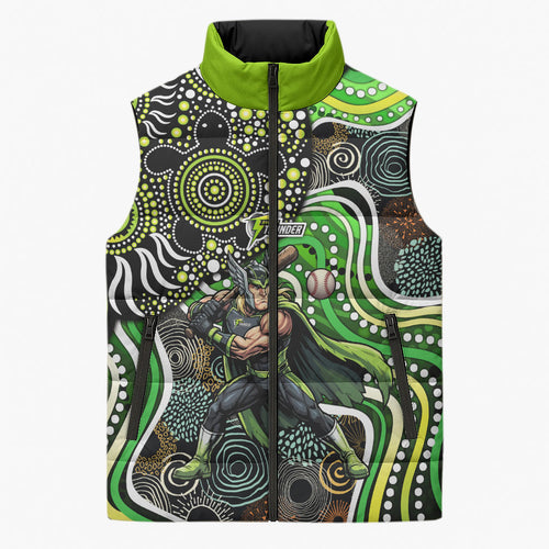 Sydney Thunder Sleeveless Puffer Jacket Indigenous Dot Art Superhero Batter Tribal Pattern