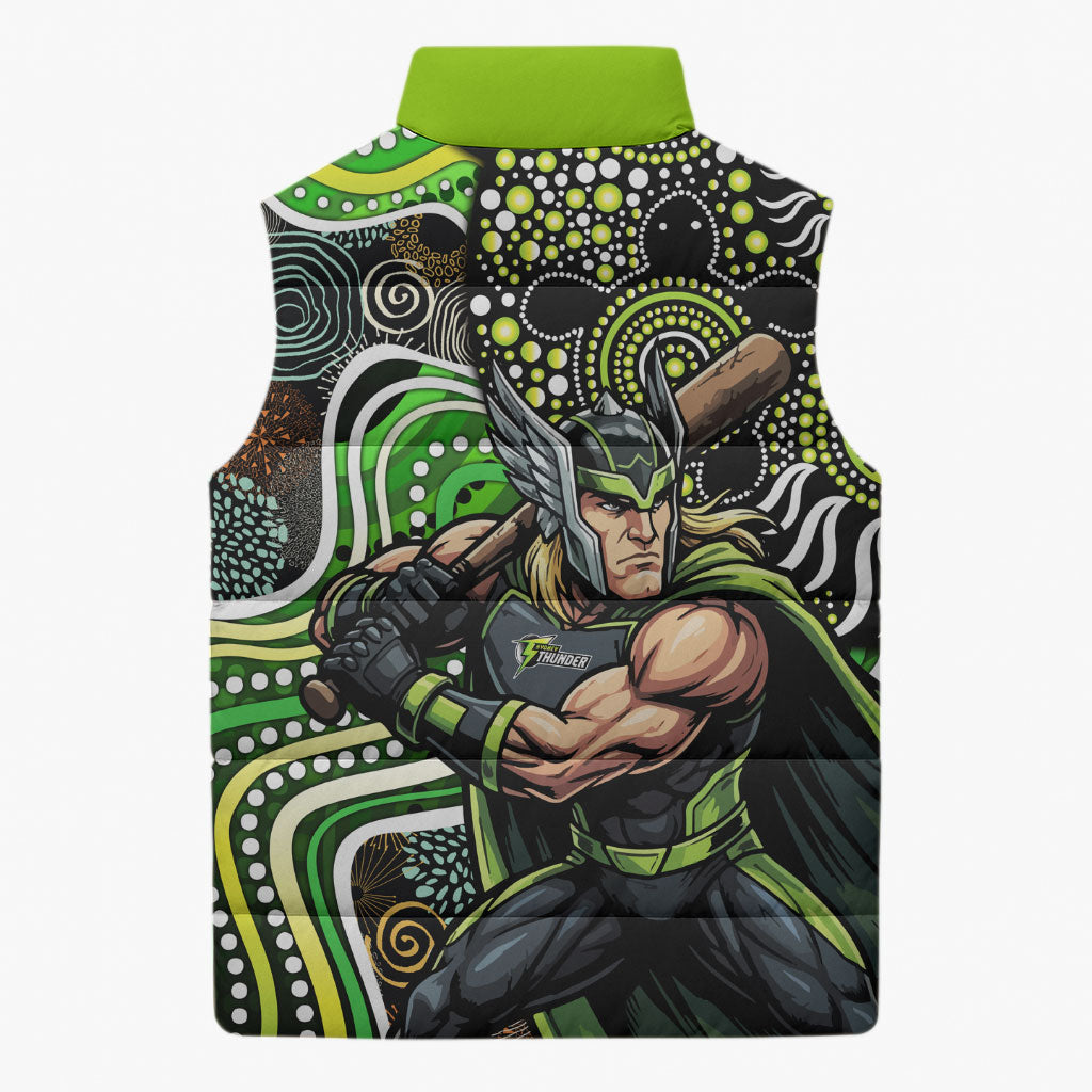 Sydney Thunder Sleeveless Puffer Jacket Indigenous Dot Art Superhero Batter Tribal Pattern