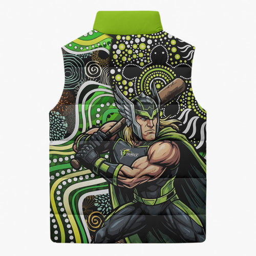 Sydney Thunder Sleeveless Puffer Jacket Indigenous Dot Art Superhero Batter Tribal Pattern