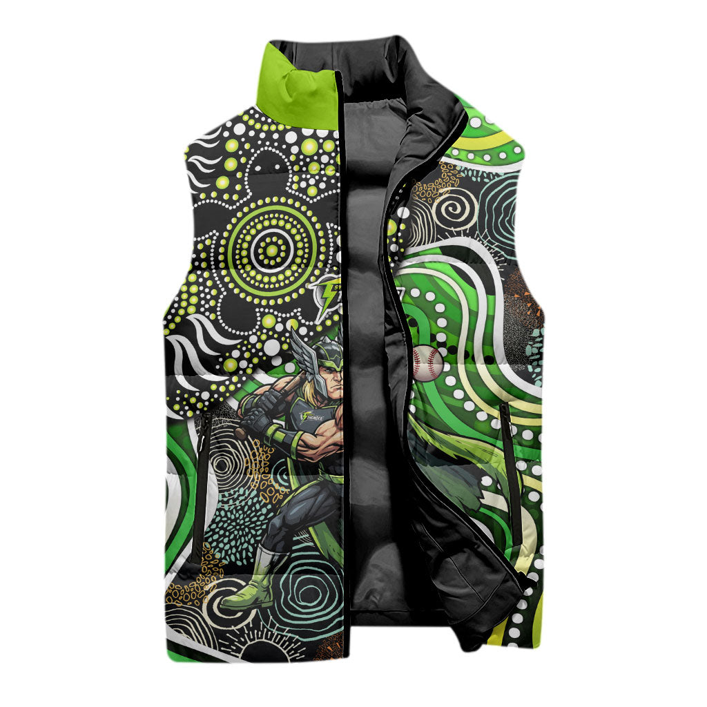Sydney Thunder Sleeveless Puffer Jacket Indigenous Dot Art Superhero Batter Tribal Pattern