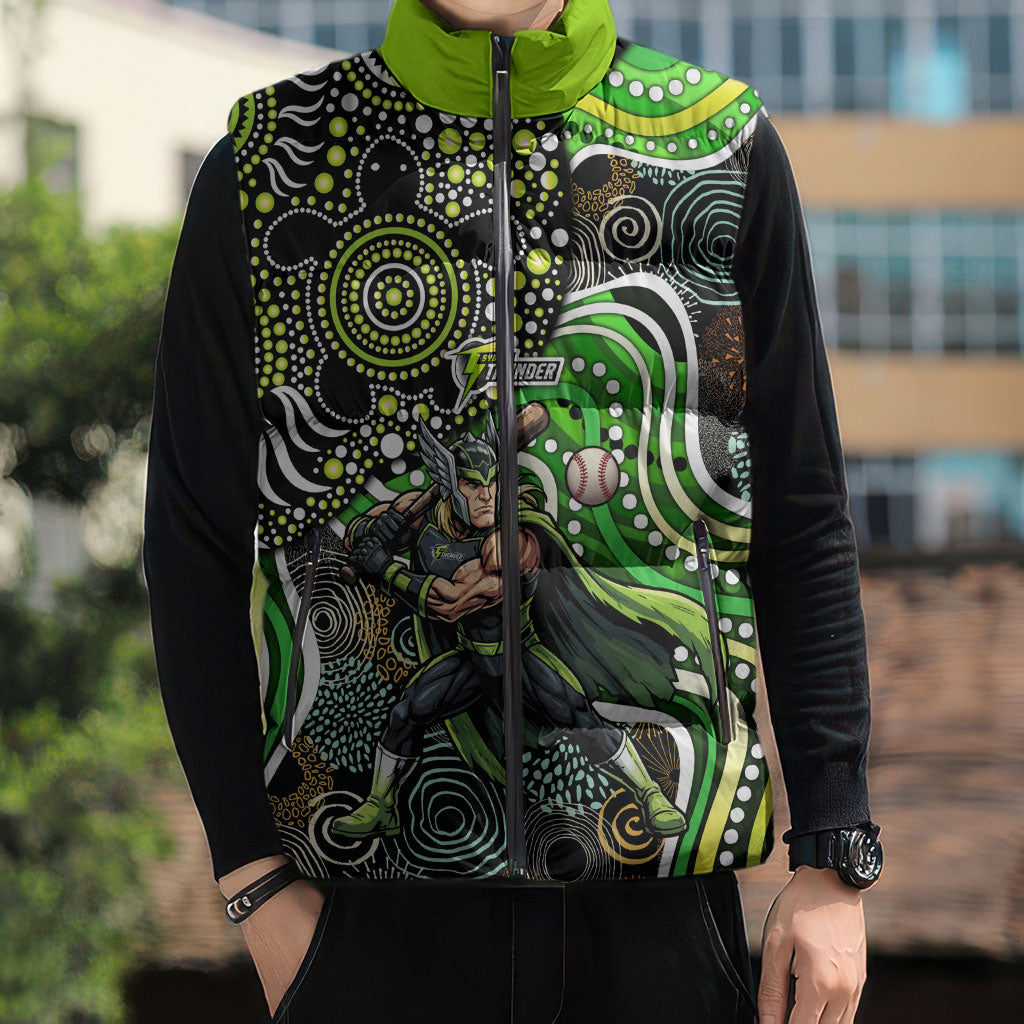 Sydney Thunder Sleeveless Puffer Jacket Indigenous Dot Art Superhero Batter Tribal Pattern