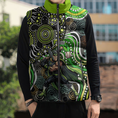 Sydney Thunder Sleeveless Puffer Jacket Indigenous Dot Art Superhero Batter Tribal Pattern