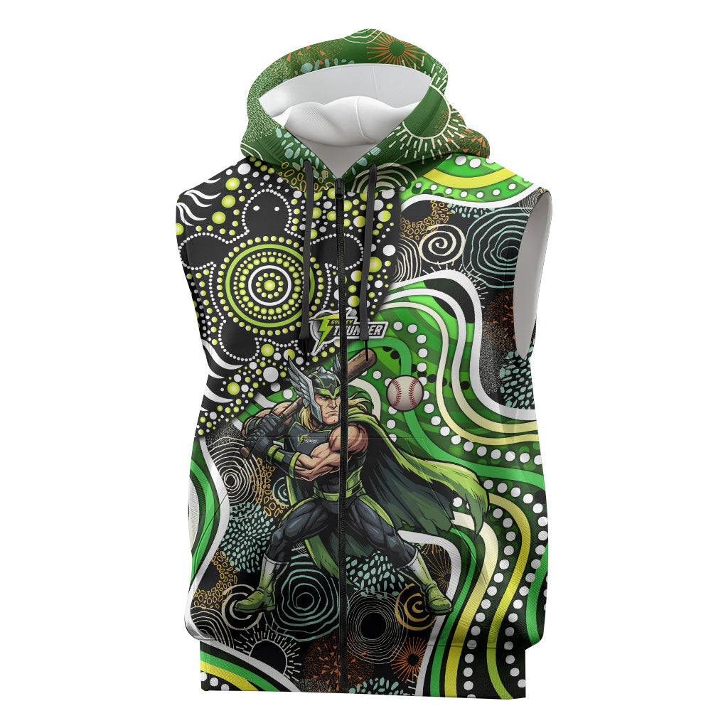 Sydney Thunder Sleeveless Zip Hoodie Indigenous Dot Art Superhero Batter Tribal Pattern