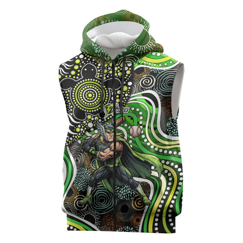 Sydney Thunder Sleeveless Zip Hoodie Indigenous Dot Art Superhero Batter Tribal Pattern