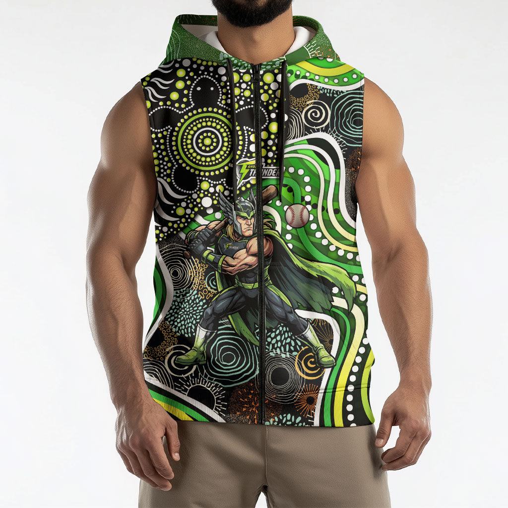 Sydney Thunder Sleeveless Zip Hoodie Indigenous Dot Art Superhero Batter Tribal Pattern