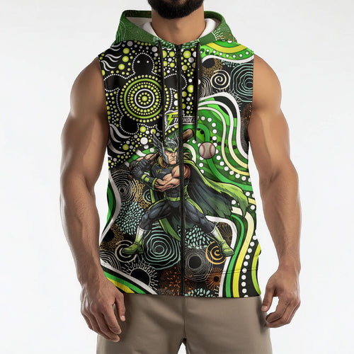 Sydney Thunder Sleeveless Zip Hoodie Indigenous Dot Art Superhero Batter Tribal Pattern