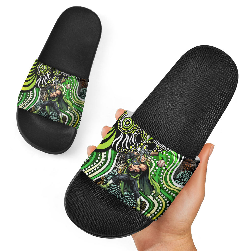 Sydney Thunder Slide Sandals Indigenous Dot Art Superhero Batter Tribal Pattern