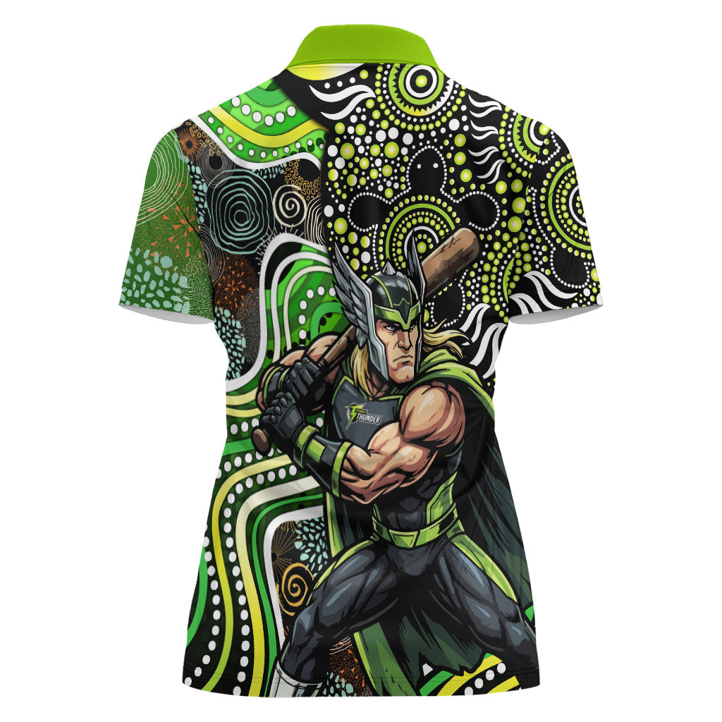 Sydney Thunder Women Polo Shirt Indigenous Dot Art Superhero Batter Tribal Pattern