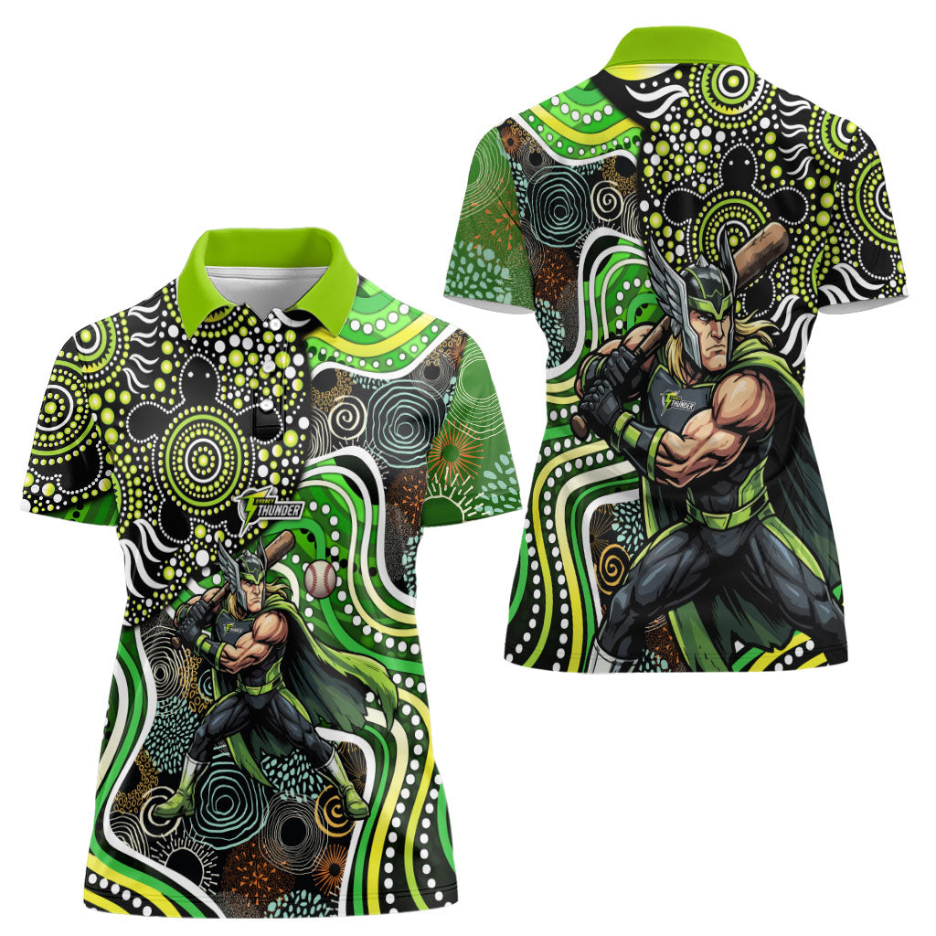 Sydney Thunder Women Polo Shirt Indigenous Dot Art Superhero Batter Tribal Pattern