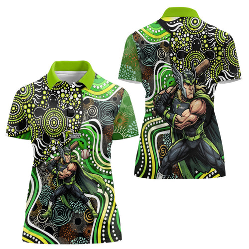Sydney Thunder Women Polo Shirt Indigenous Dot Art Superhero Batter Tribal Pattern
