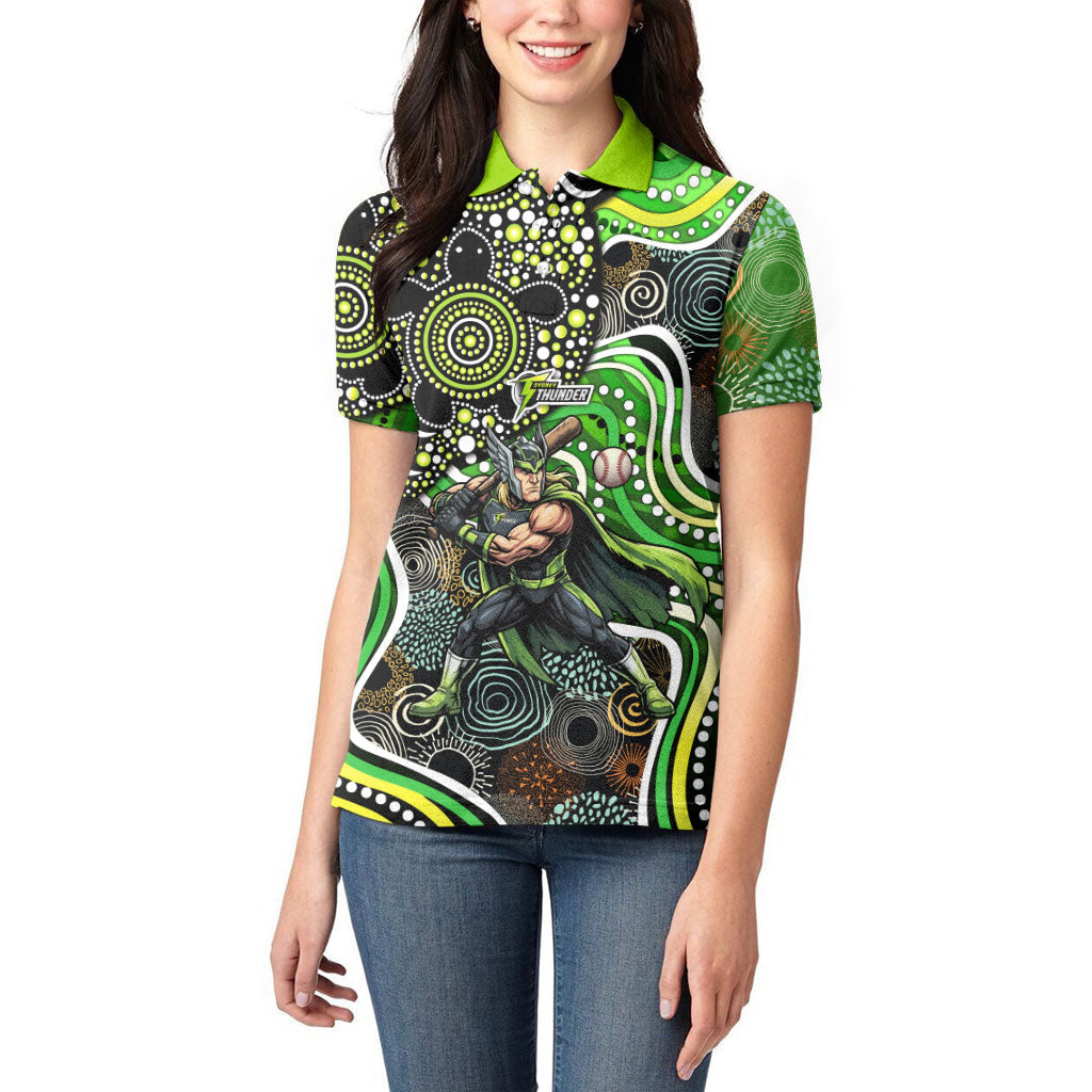 Sydney Thunder Women Polo Shirt Indigenous Dot Art Superhero Batter Tribal Pattern