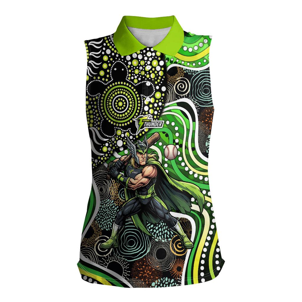 Sydney Thunder Women Sleeveless Polo Shirt Indigenous Dot Art Superhero Batter Tribal Pattern