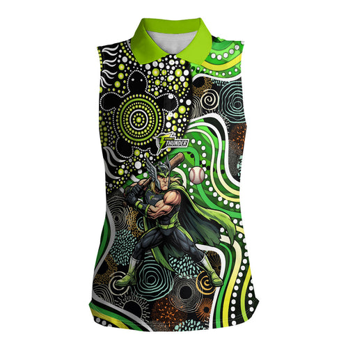 Sydney Thunder Women Sleeveless Polo Shirt Indigenous Dot Art Superhero Batter Tribal Pattern