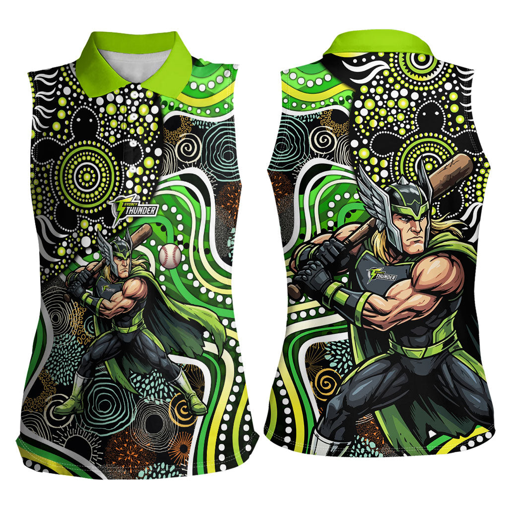 Sydney Thunder Women Sleeveless Polo Shirt Indigenous Dot Art Superhero Batter Tribal Pattern