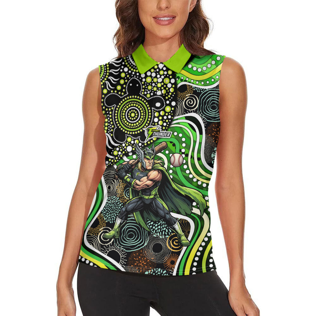 Sydney Thunder Women Sleeveless Polo Shirt Indigenous Dot Art Superhero Batter Tribal Pattern