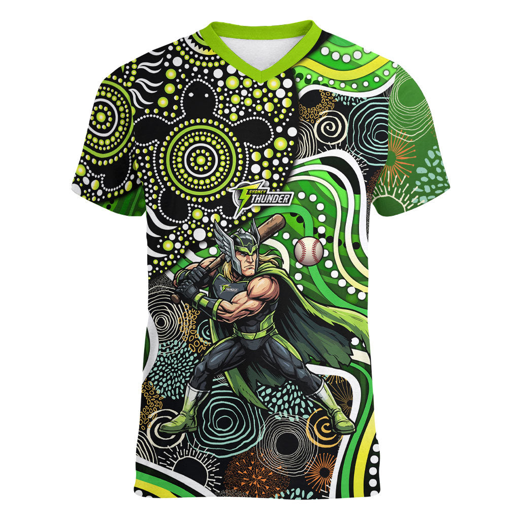 Sydney Thunder Women V-Neck T-Shirt Indigenous Dot Art Superhero Batter Tribal Pattern