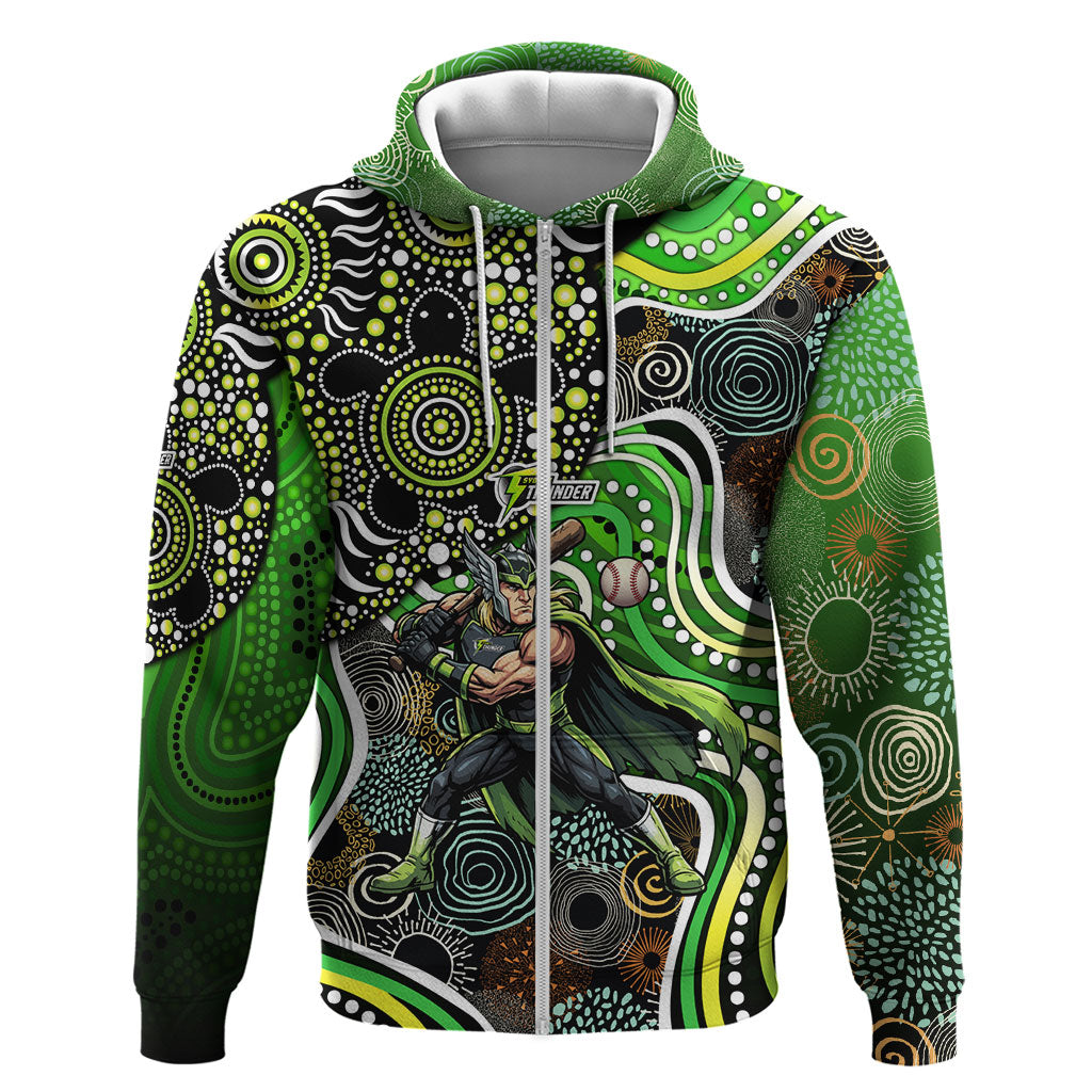 Sydney Thunder Zip Hoodie Indigenous Dot Art Superhero Batter Tribal Pattern