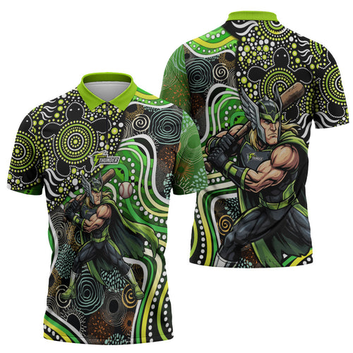 Sydney Thunder Zipper Polo Shirt Indigenous Dot Art Superhero Batter Tribal Pattern