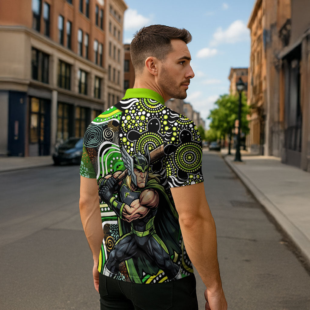 Sydney Thunder Zipper Polo Shirt Indigenous Dot Art Superhero Batter Tribal Pattern