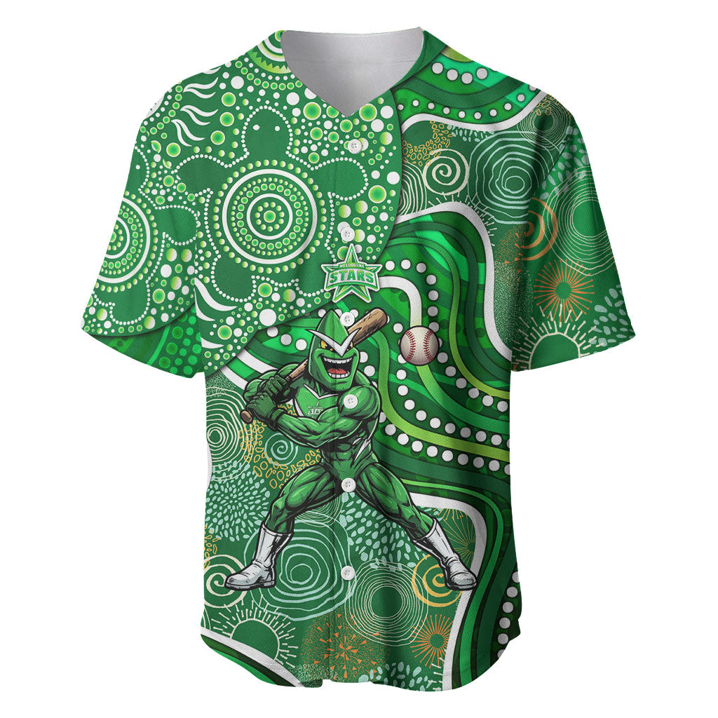 Melbourne Stars Baseball Jersey Indigenous Dot Art Superhero Batter Tribal Pattern