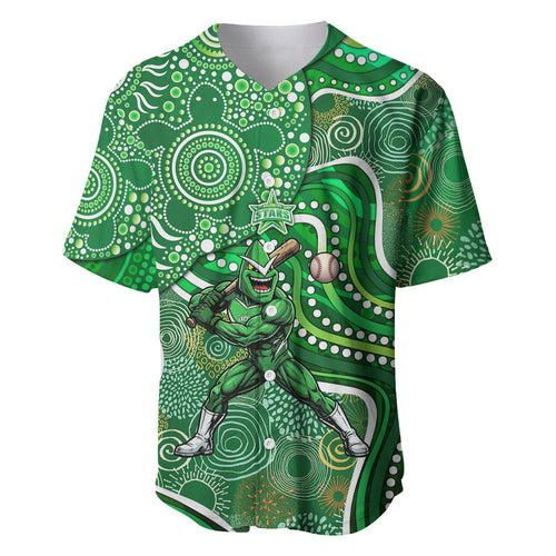 Melbourne Stars Baseball Jersey Indigenous Dot Art Superhero Batter Tribal Pattern
