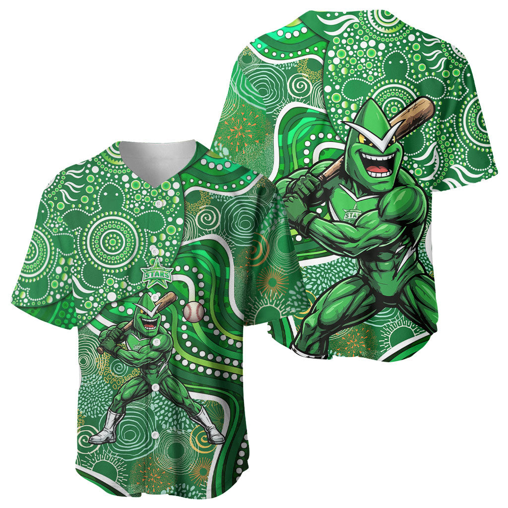 Melbourne Stars Baseball Jersey Indigenous Dot Art Superhero Batter Tribal Pattern