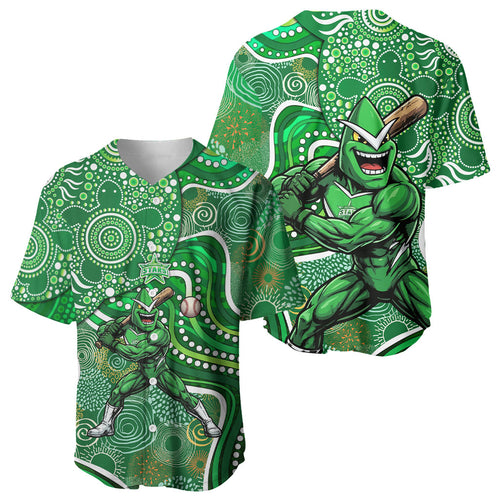 Melbourne Stars Baseball Jersey Indigenous Dot Art Superhero Batter Tribal Pattern