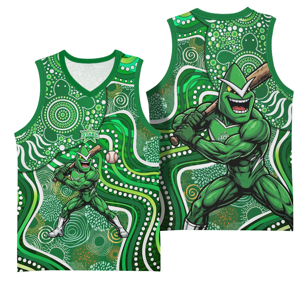 Melbourne Stars Basketball Jersey Indigenous Dot Art Superhero Batter Tribal Pattern