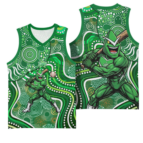 Melbourne Stars Basketball Jersey Indigenous Dot Art Superhero Batter Tribal Pattern