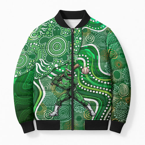 Melbourne Stars Bomber Puffer Jacket Indigenous Dot Art Superhero Batter Tribal Pattern