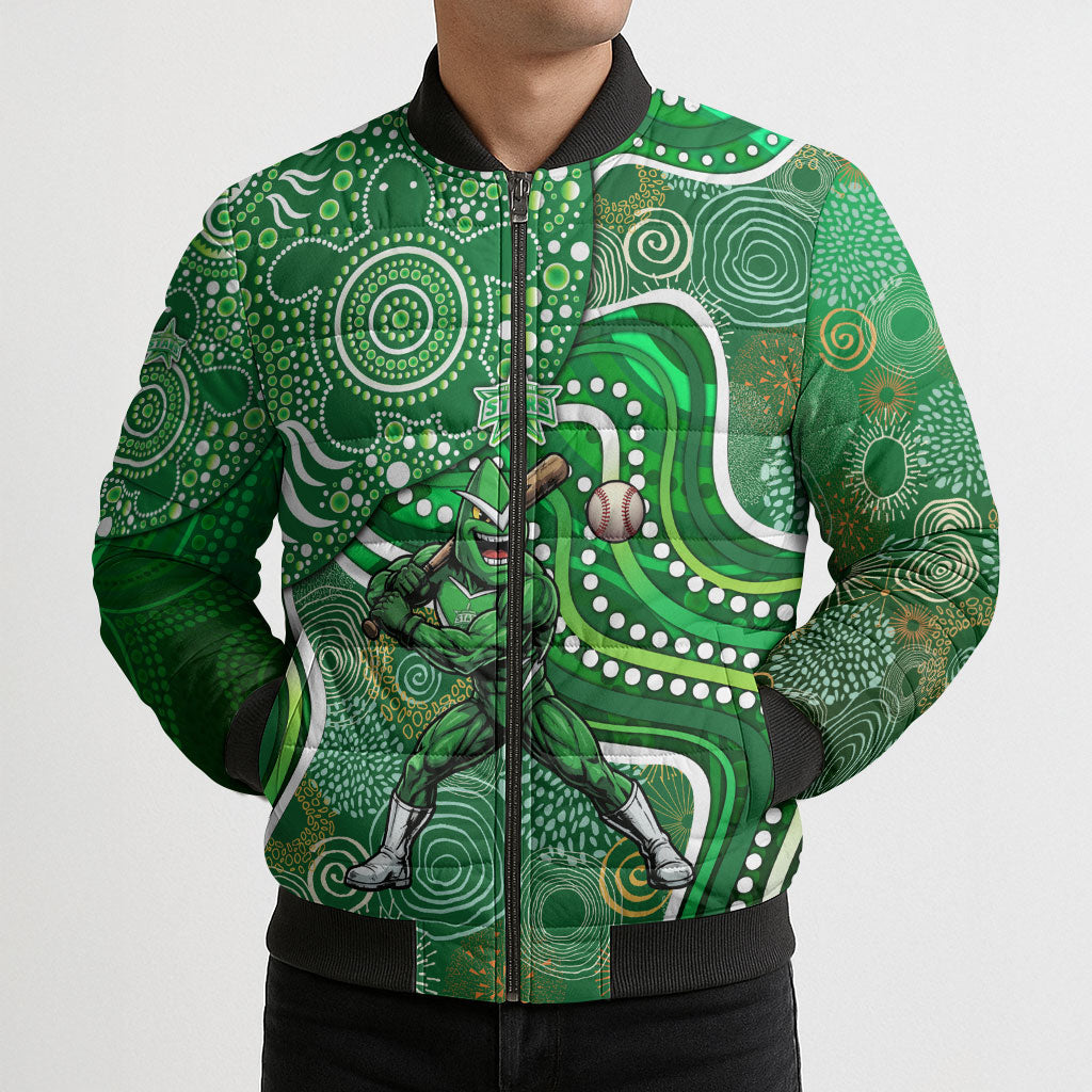 Melbourne Stars Bomber Puffer Jacket Indigenous Dot Art Superhero Batter Tribal Pattern