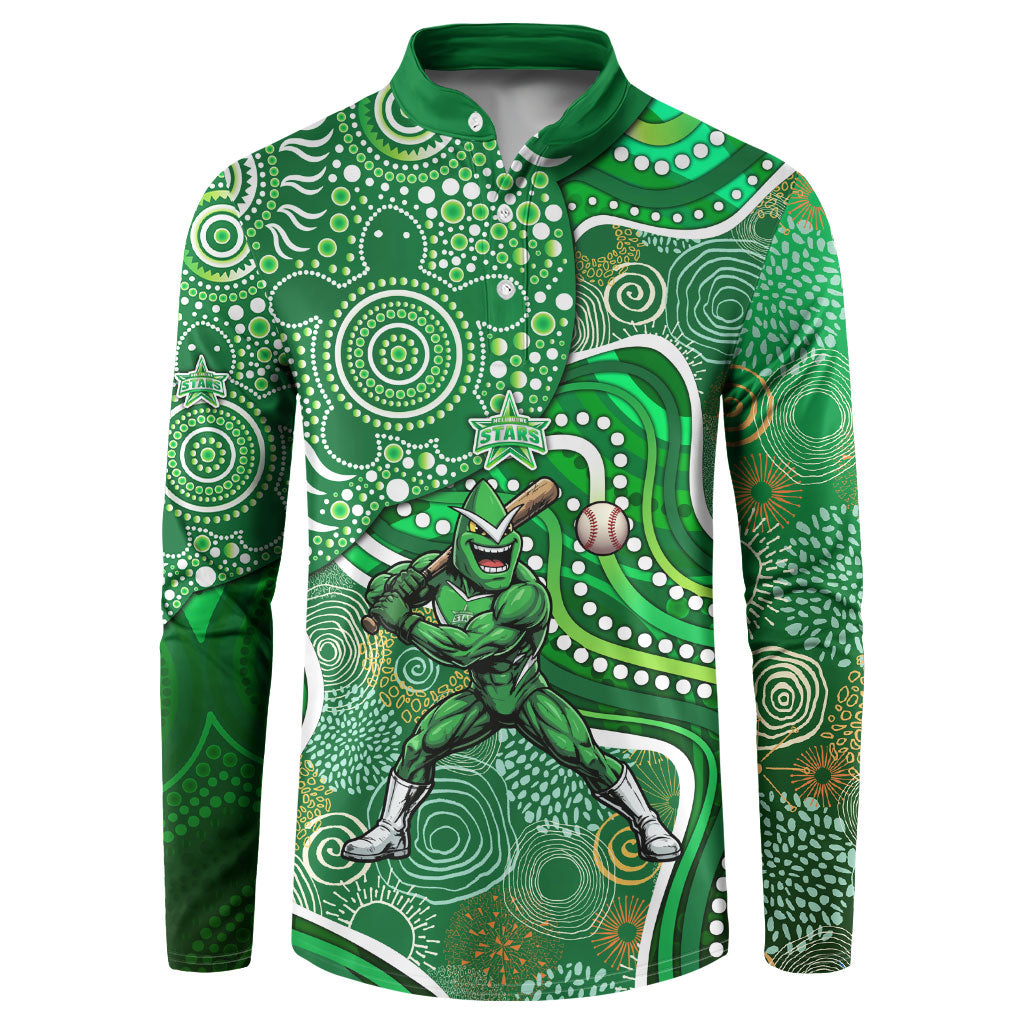 Melbourne Stars Button Sweatshirt Indigenous Dot Art Superhero Batter Tribal Pattern