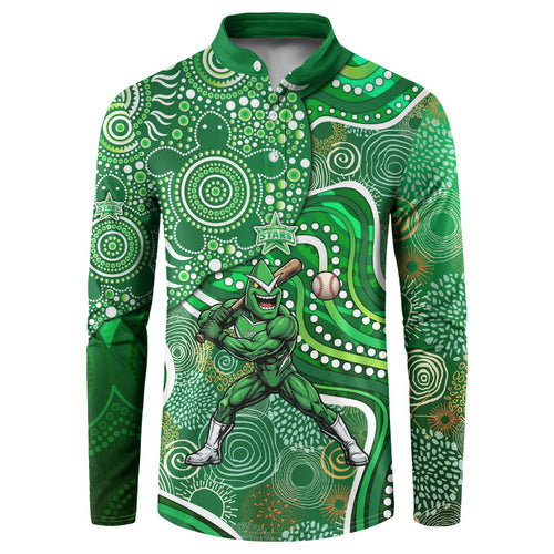 Melbourne Stars Button Sweatshirt Indigenous Dot Art Superhero Batter Tribal Pattern