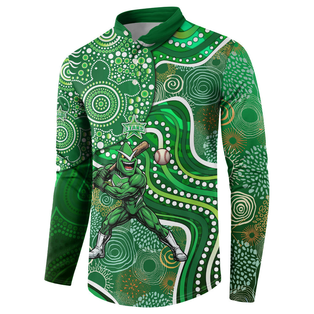 Melbourne Stars Button Sweatshirt Indigenous Dot Art Superhero Batter Tribal Pattern