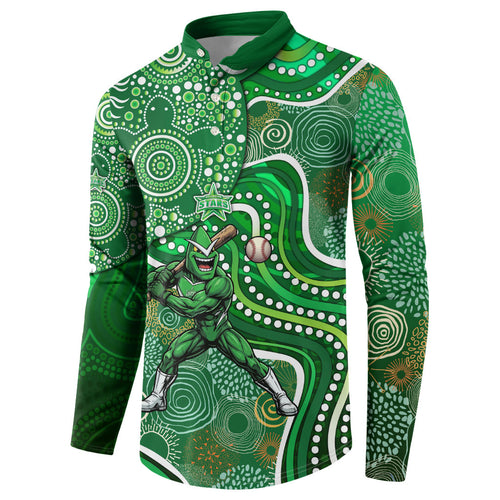 Melbourne Stars Button Sweatshirt Indigenous Dot Art Superhero Batter Tribal Pattern