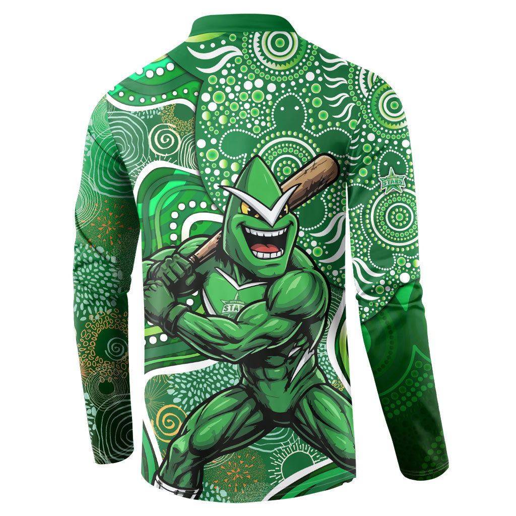 Melbourne Stars Button Sweatshirt Indigenous Dot Art Superhero Batter Tribal Pattern