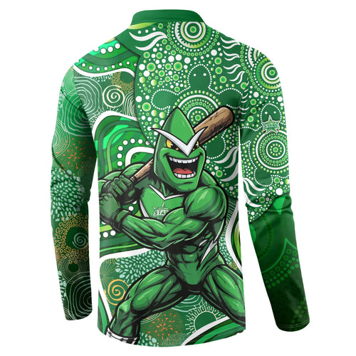 Melbourne Stars Button Sweatshirt Indigenous Dot Art Superhero Batter Tribal Pattern