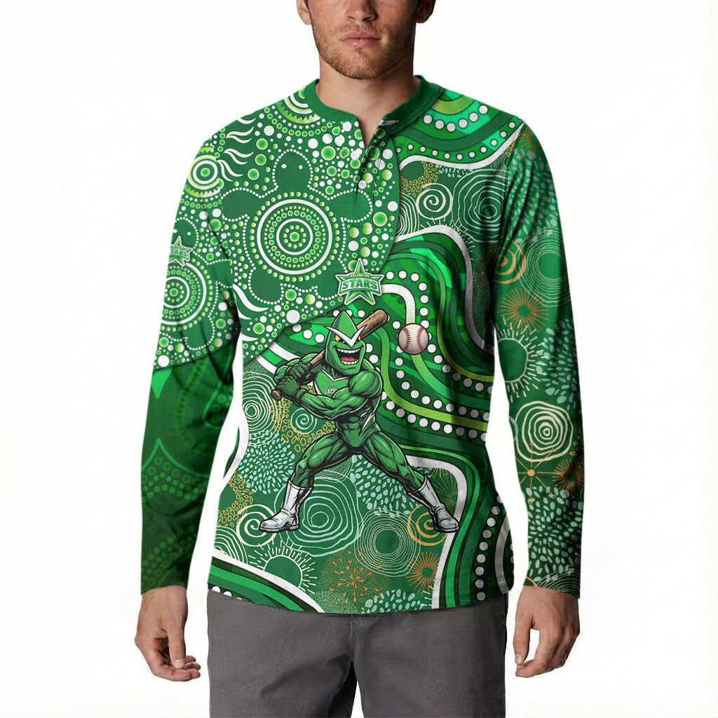Melbourne Stars Button Sweatshirt Indigenous Dot Art Superhero Batter Tribal Pattern