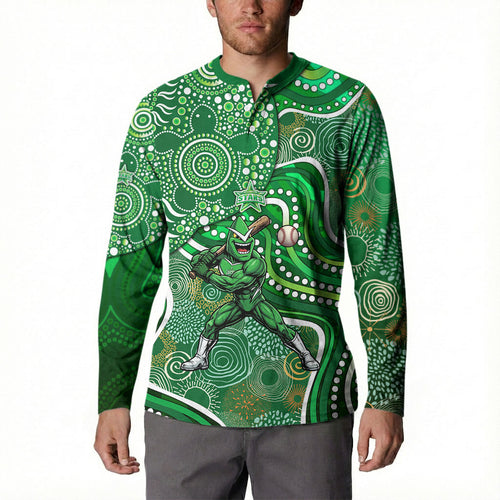 Melbourne Stars Button Sweatshirt Indigenous Dot Art Superhero Batter Tribal Pattern